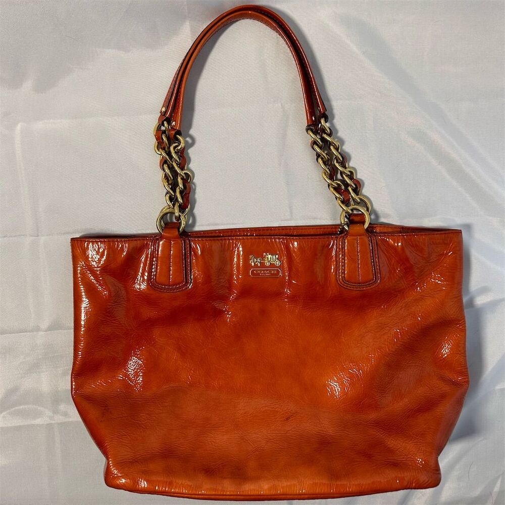 Coach Madison Women's Burnt Orange Patent Leather Tote Bag